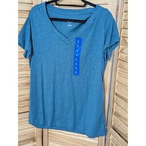 Women's Large Felina Blue V Neck T Shirt Top